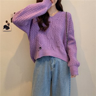 Áo len cổ tim form rộng Hàn Quốc