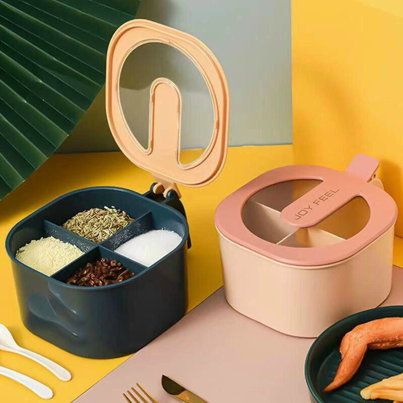 Hộp Đựng Gia Vị 4 Ngăn Kèm Thìa