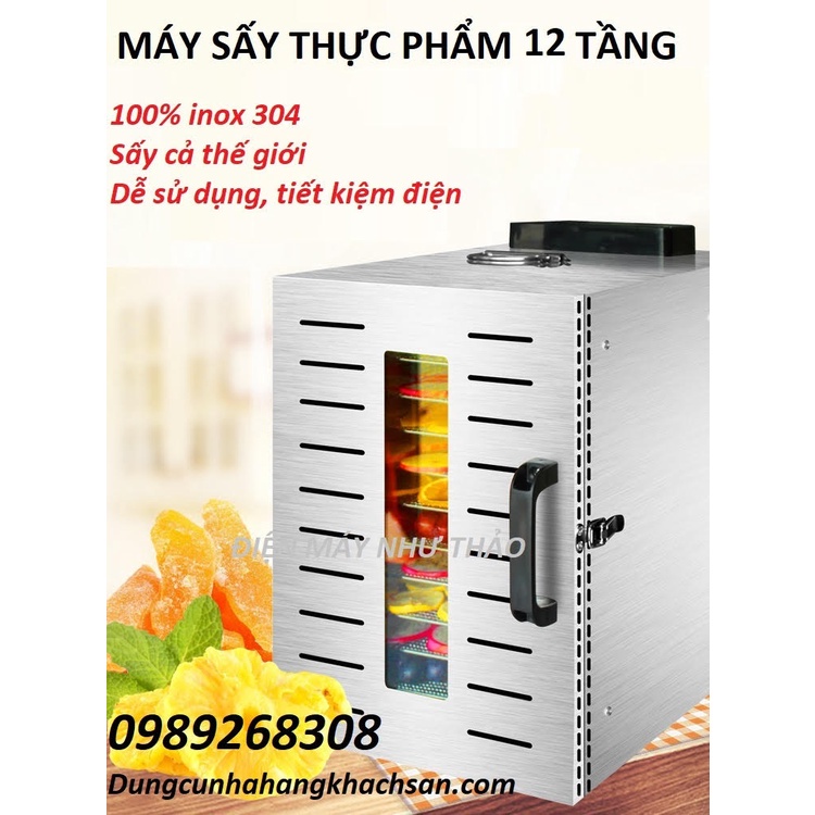 Máy sấy thực phẩm XY-12 12 khay sấy cao cấp - 100% inox phím điều khiển bền bỉ - BH 2 năm