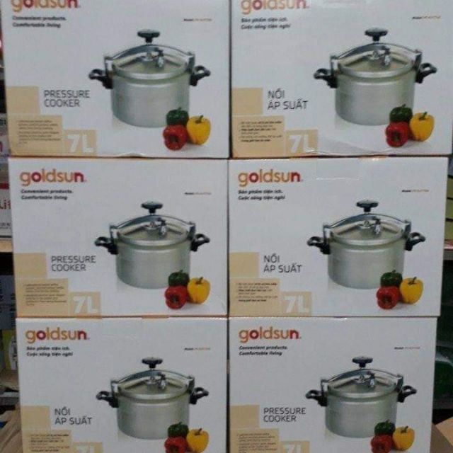 Nối áp suất ga Godlsun về đủ các kích thướcNồi áp suất hợp kim nhôm cao cấp nấu trên bếp ga Goldsun– Được sản xuất the