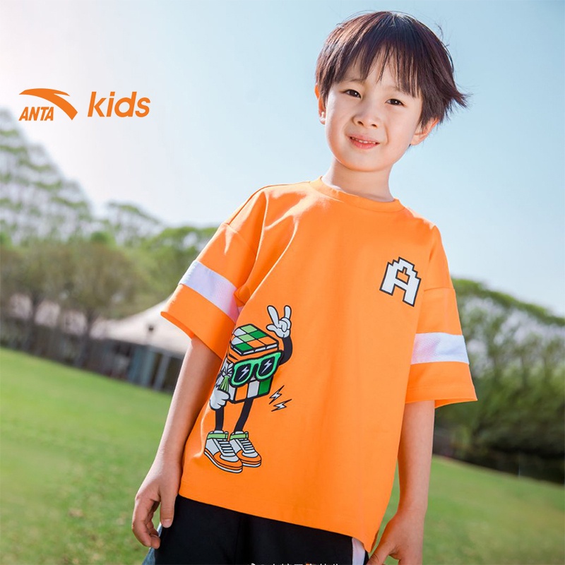 Áo phông thể thao bé trai màu sắc nổi bật, siêu mát thương hiệu Anta Kids W352129156-1