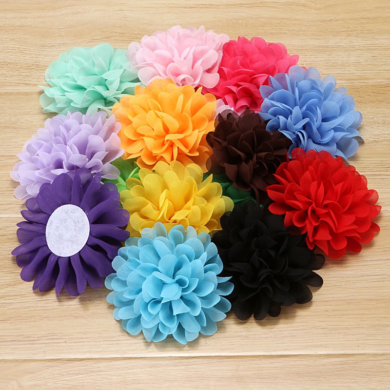 10cm Hoa chiffon nhiều màu phụ kiện bờm tóc giày hoa phụ kiện mũ cài áo handmade