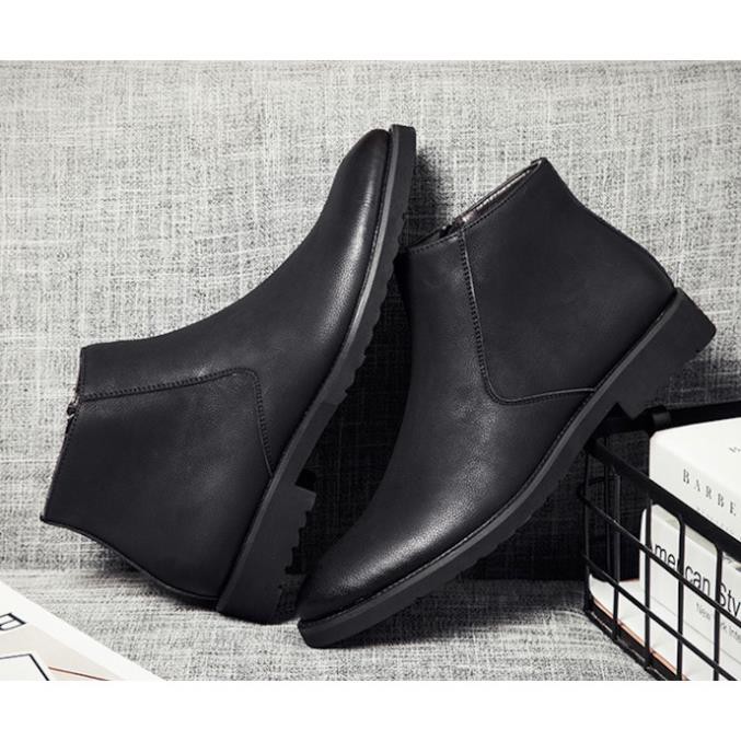 [giày bốt nam][giày tăng chiều cao] Giày Tây Boot nam cổ lửng Chelsea Boot zip (TCC 5cm) xa nhanh