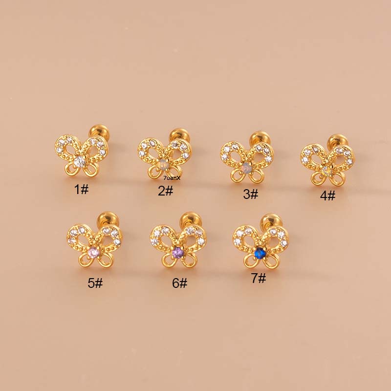 1 Khuyên Tai Hình Bướm 6mm Bằng Thép Không Gây Dị Ứng
