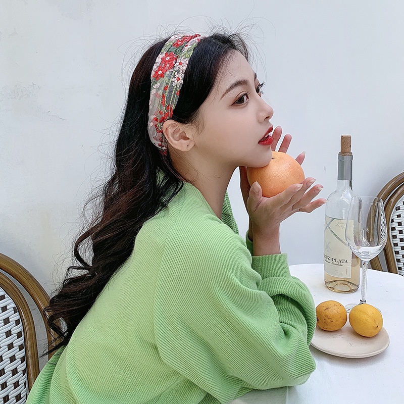 Băng Đô Ren Bản Rộng Thêu Họa Tiết Đơn Giản Cho Nữ