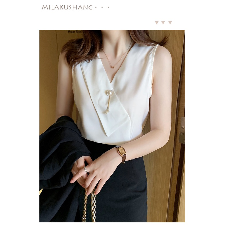 Áo Voan Lụa Lạnh Cổ Chữ v Tay Ngắn Thời Trang Mùa Hè Dành Cho Nữ