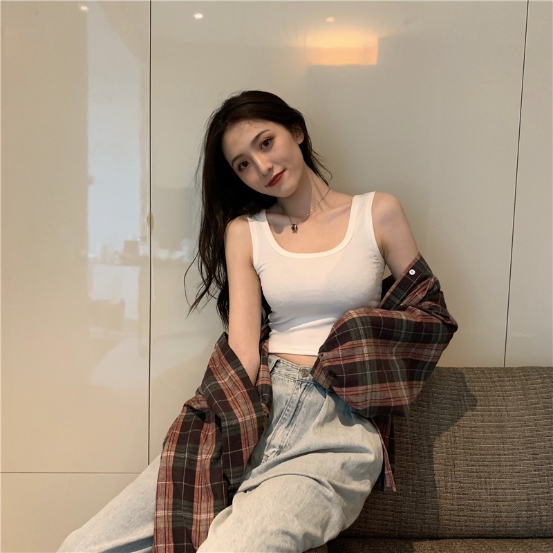 Áo crop top Xiaozhainv không tay phong cách Hàn Quốc đơn giản thời trang