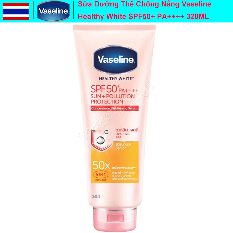 Sữa Dưỡng Thể Làm Sáng Da &amp; Chống Nắng Vaseline Healthy White 50X SPF 50+PA++++ (320ml)