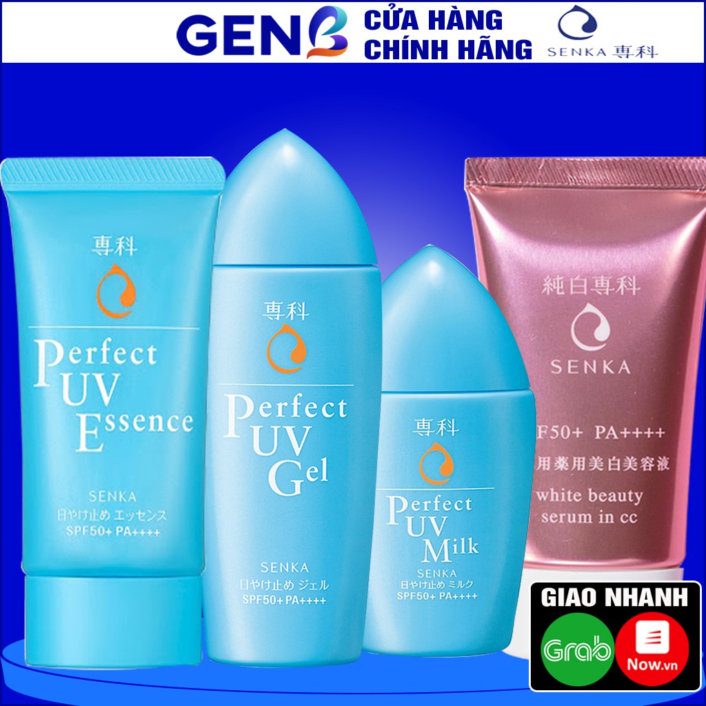 Kem Chống Nắng Senka Perfect UV Milk 40ml, Gel 80g, Essence 50g NHẬT BẢN - Sữa Cho Da Mặt Và Toàn Thân - Mỹ Phẩm GENB