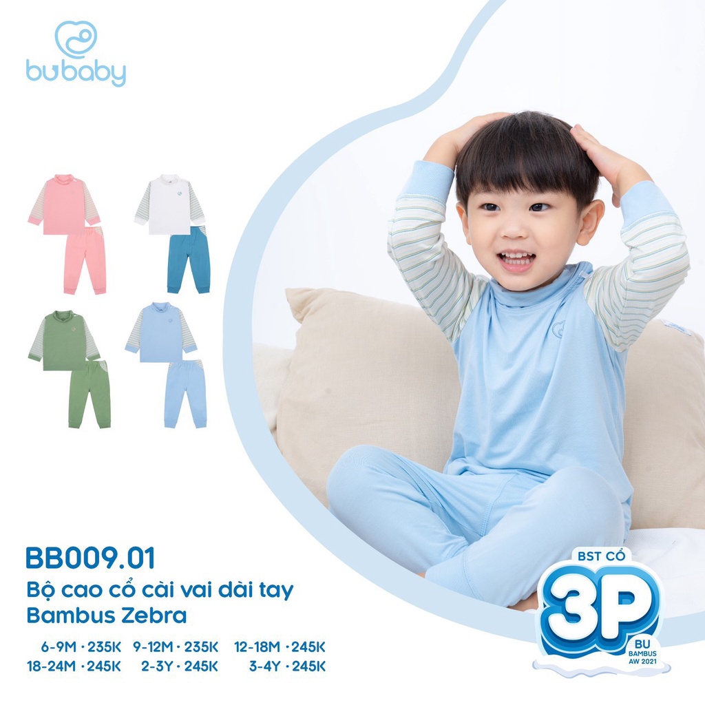 Bộ dài tay giữ nhiệt 3p Bu, Bubaby Bambus cho bé 6m - 4Y
