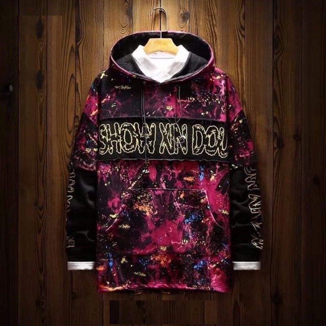 Áo thun nam tay dài màu tím có nón phong cách trùm size L XL