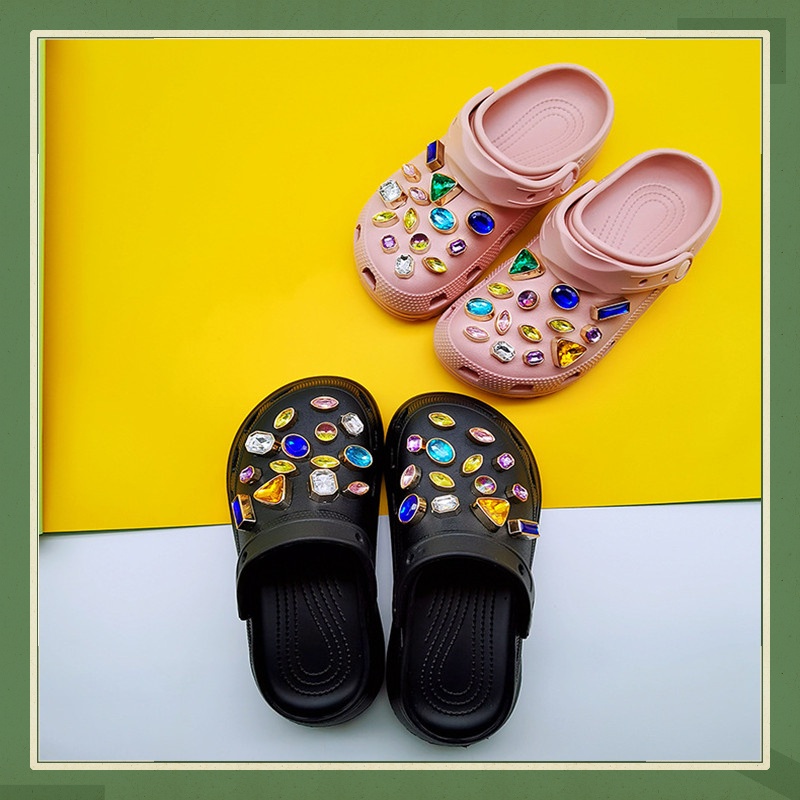 Jibbitz Phụ Kiện Nút Gắn Giày Crocs Đính Đá Kim Cương Màu Sắc Cổ Điển Có Thể Tháo Rời Cho Nữ