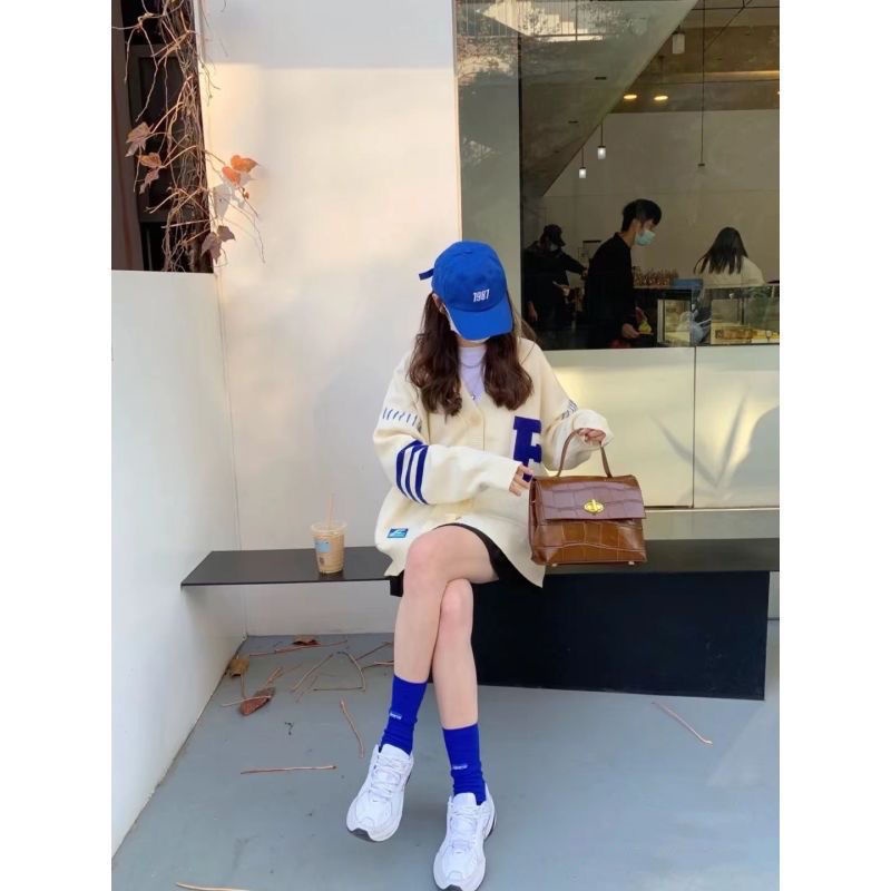 Áo Khoác Cardigan Thêu Chữ Phối Màu Phong Cách Hàn Quốc Thời Trang Mùa Xuân Mới Cho Nữ