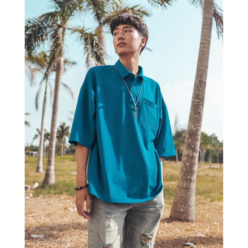 Áo Thun Polo Basic Màu Xanh Chất Liệu Cotton Thoáng Mát