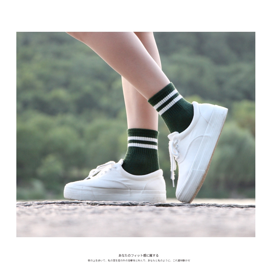 Tất chân thể thao bằng cotton trơn màu chất vải mềm phong cách Hàn Quốc cho nữ H&amp;G