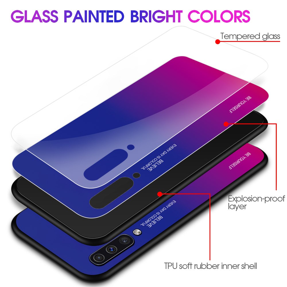 Ốp lưng silicon bằng kính cường lực cho Samsung Galaxy A30 A50 M10 M20 A7 2017 A9 2018