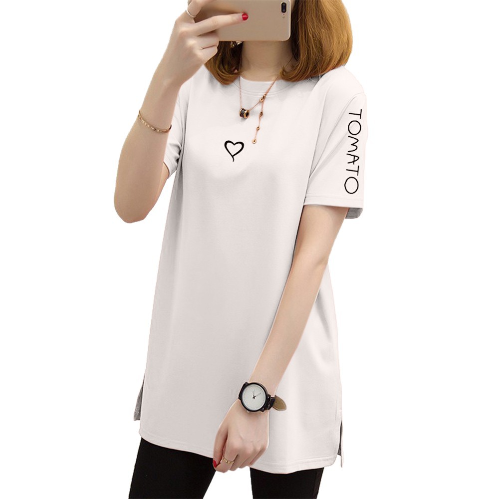 Áo thun tay ngắn in họa tiết trái tim và chữ cái phong cách đơn giản thời trang