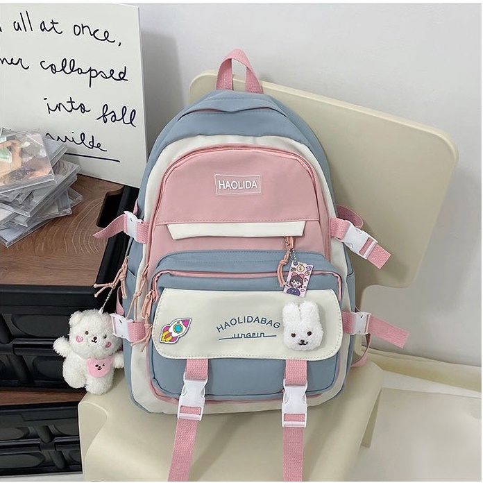 Balo Haolida chất liệu chống thấm phối màu thời trang tặng full phụ kiện sticker móc khóa