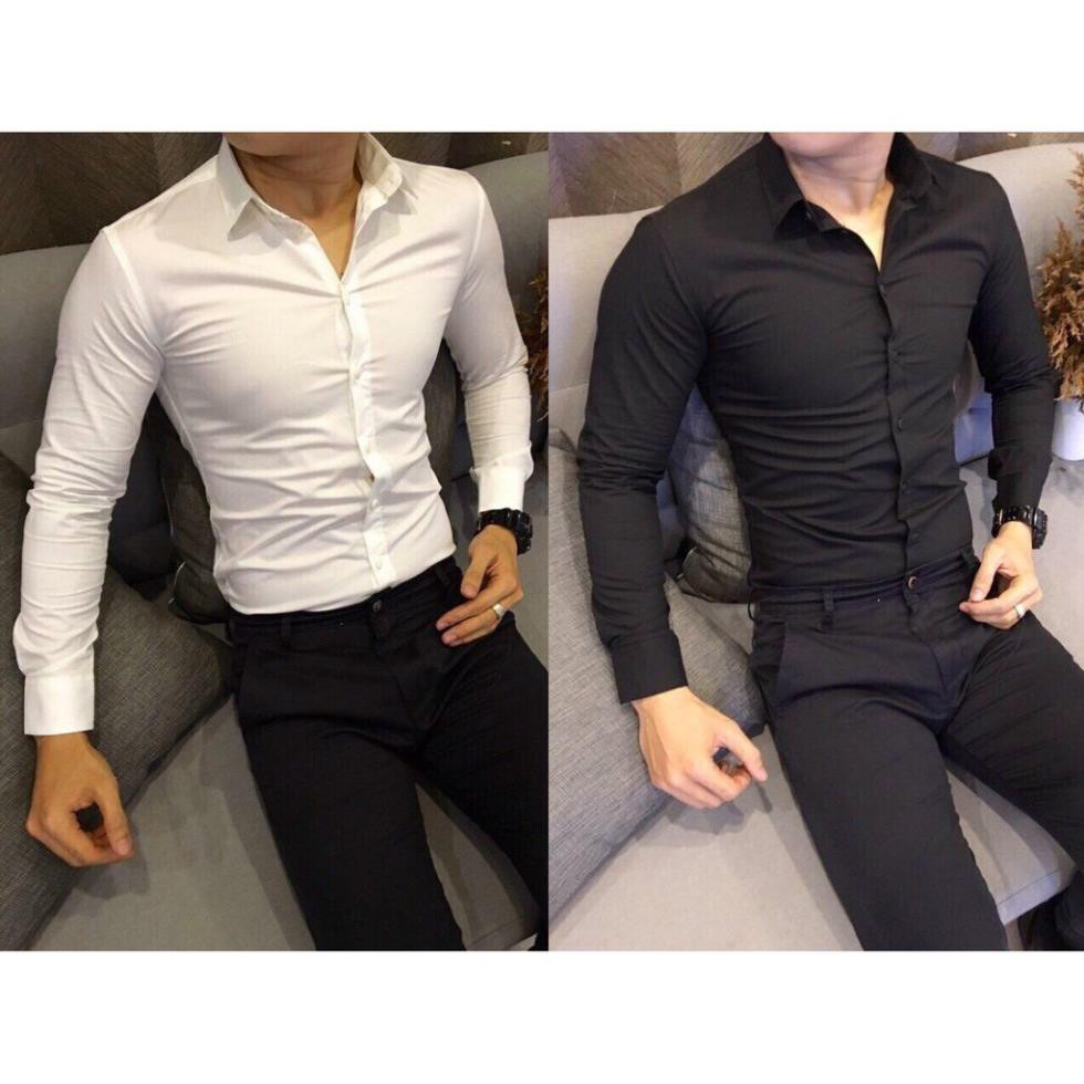 Áo Sơ Mi nam trơn, chất lụa mềm mịn dáng ôm thích hợp với nhiều lứa tuổi, dáng body, slimfit cực chuẩn | BigBuy360 - bigbuy360.vn