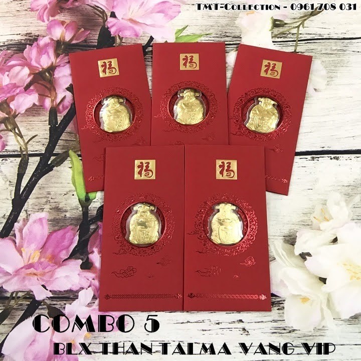 Combo 5 Bao lì xì Thần Tài Mạ Vàng Lồng Đèn, hình ông thần tài ở giữa, được chạm trổ tinh xảo - SP000354