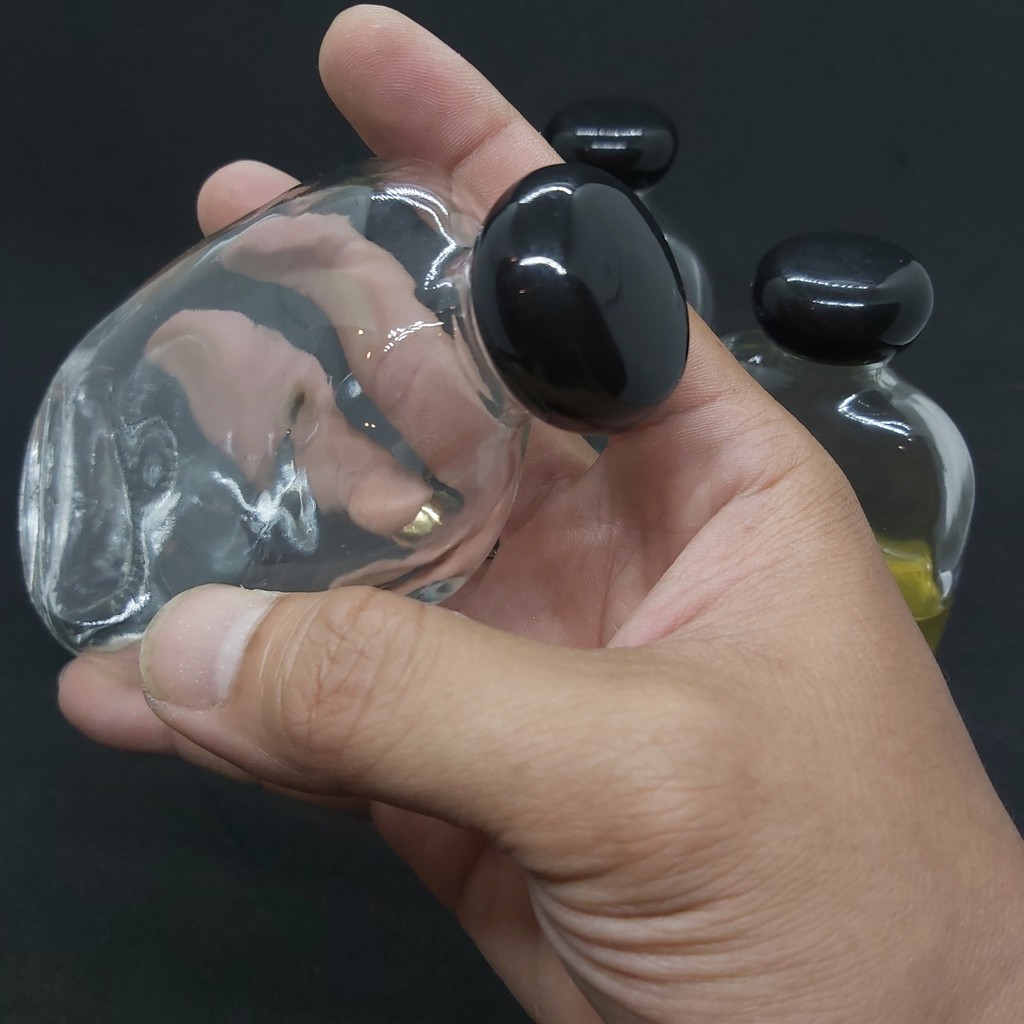 Chai thủy tinh 100ML BẦU DỤC - DẸT nắp nhựa đen tròn (1 chai)