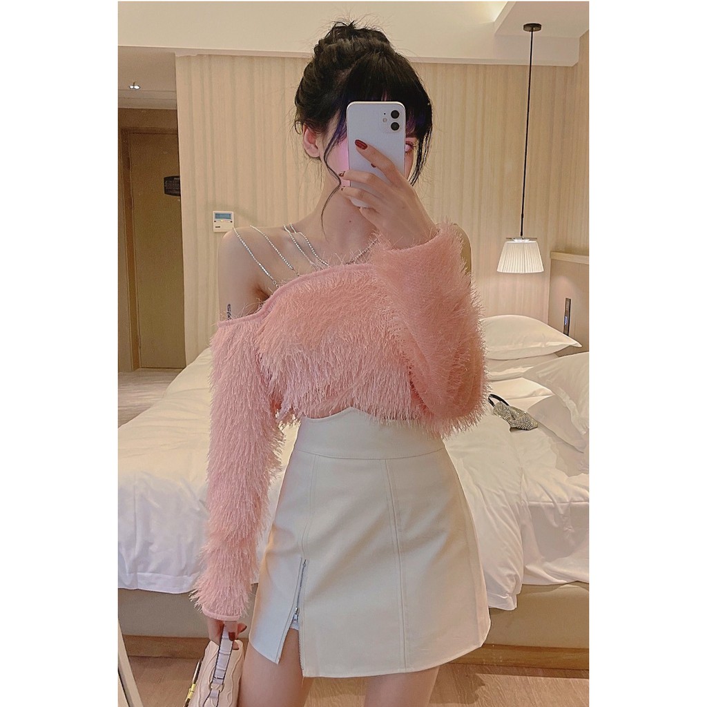 Set Áo Trễ Vai + Quần Short Lưng Cao + Áo Khoác Thời Trang Hàn Quốc Gợi Cảm Cho Nữ