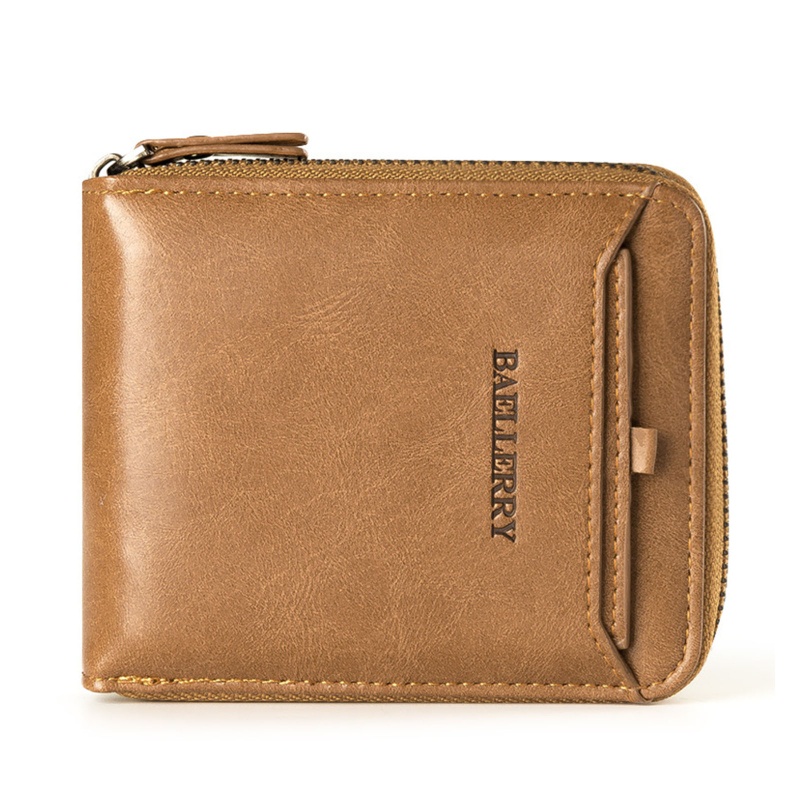 Ví Da PU Dáng Ngắn Có Khóa Kéo Phong Cách Vintage Cho Nam