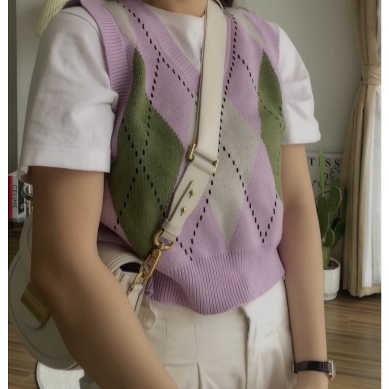Áo gile tím pastel quả trám freesize chất len đanh