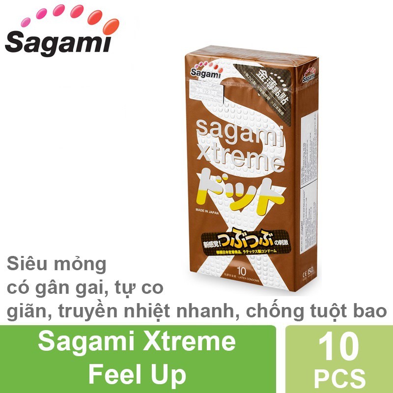 Bao Cao Su Sagami Xtreme Feel Up - Siêu mỏng, có gân gai, tự co giãn,tăng cảm xúc (Hộp 10 Cái)