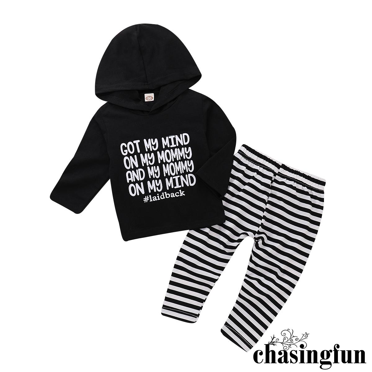 Set Áo Hoodie + Quần Dài Kẻ Sọc Dễ Thương Cho Trẻ Sơ Sinh 0-24 Tháng