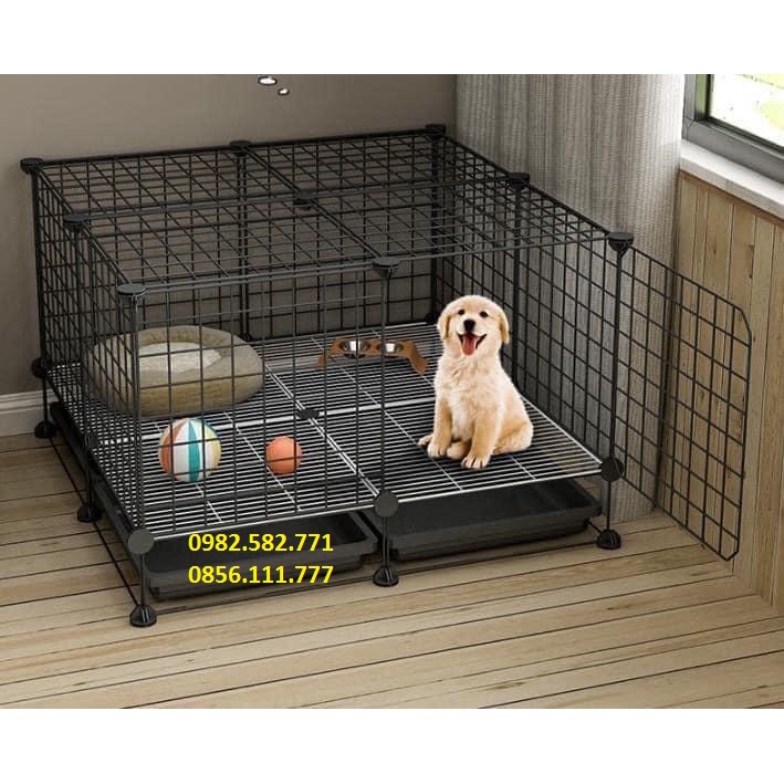chuồng chó mèo lắp ghép sử dụng tấm sắt sơn tĩnh điện giá rê có khay vệ sinh kích thước 75x75x55 cm