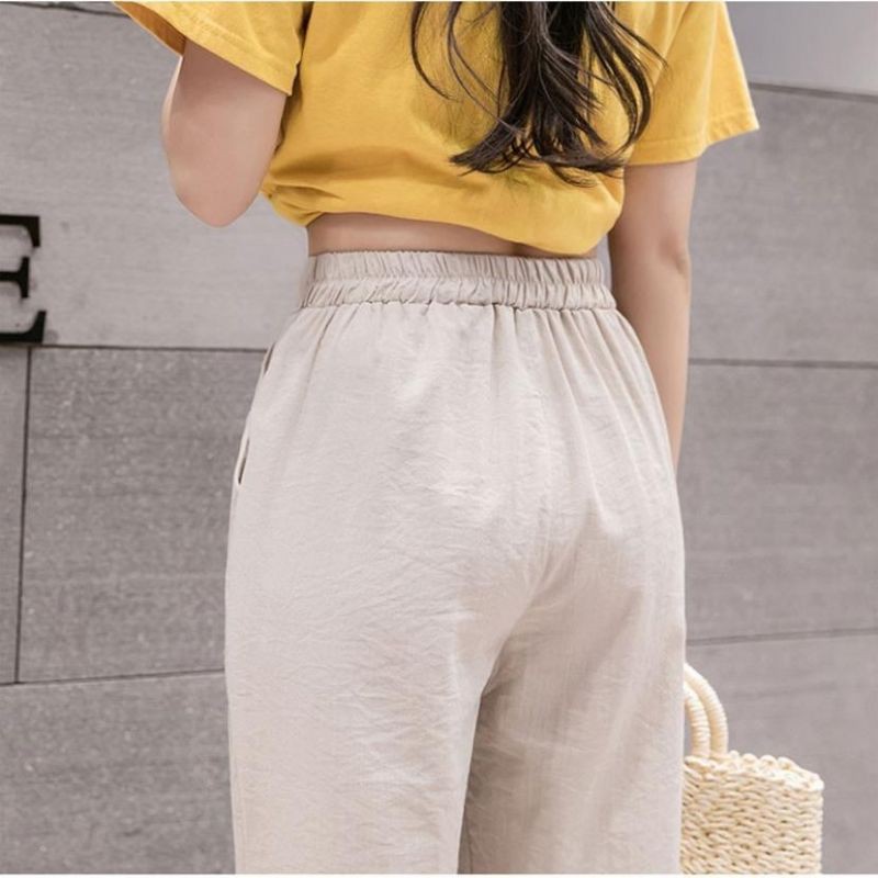 Quần baggy nữ lưng chun vải đũi thun chun chất vải xước mềm dày dặn - Quần vải nữ dáng dài mặc ở nhà đi học học sinh