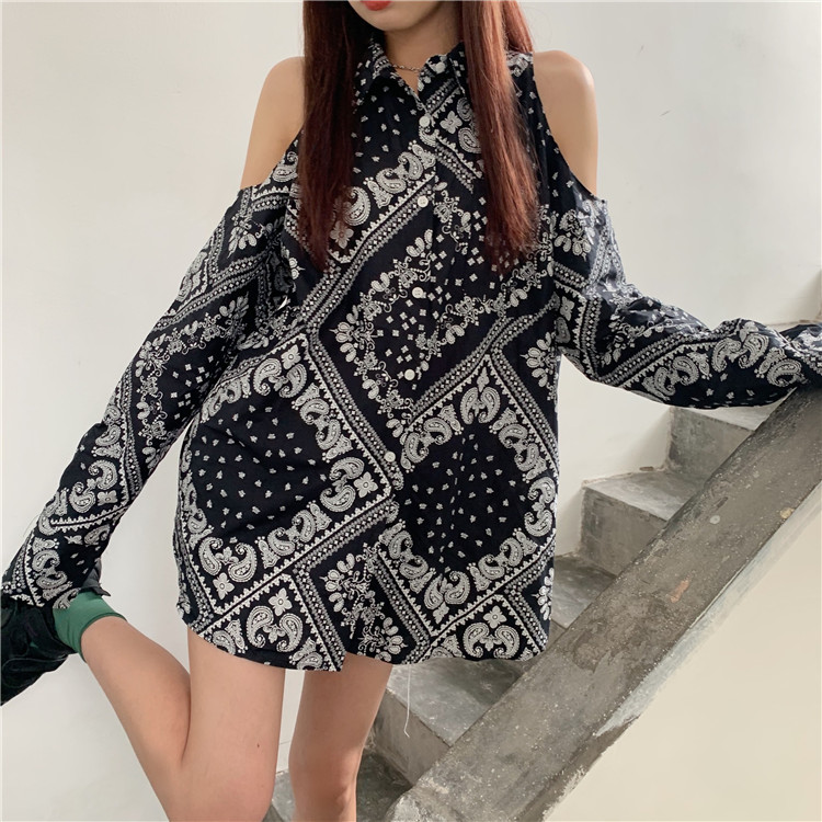 Áo Sơ Mi Nữ Tay Dài Dáng Rộng Hở Vai Phong Cách Hàn Quốc | BigBuy360 - bigbuy360.vn