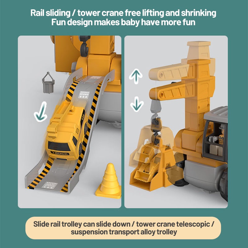 Đồ chơi xe xúc cần cẩu SEA SUN TOYS biến hình DIY 4 trong 1 với đường trượt xe vui nhộn