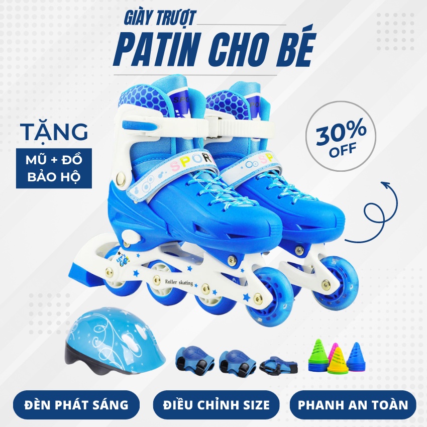 Giày patin, Giày trượt Patin Trẻ em Tặng Mũ và Đồ Bảo Hộ (5-14 tuổi), Giúp Bé Vui Chơi Lành Mạnh Và Phát Triển Toàn Diện