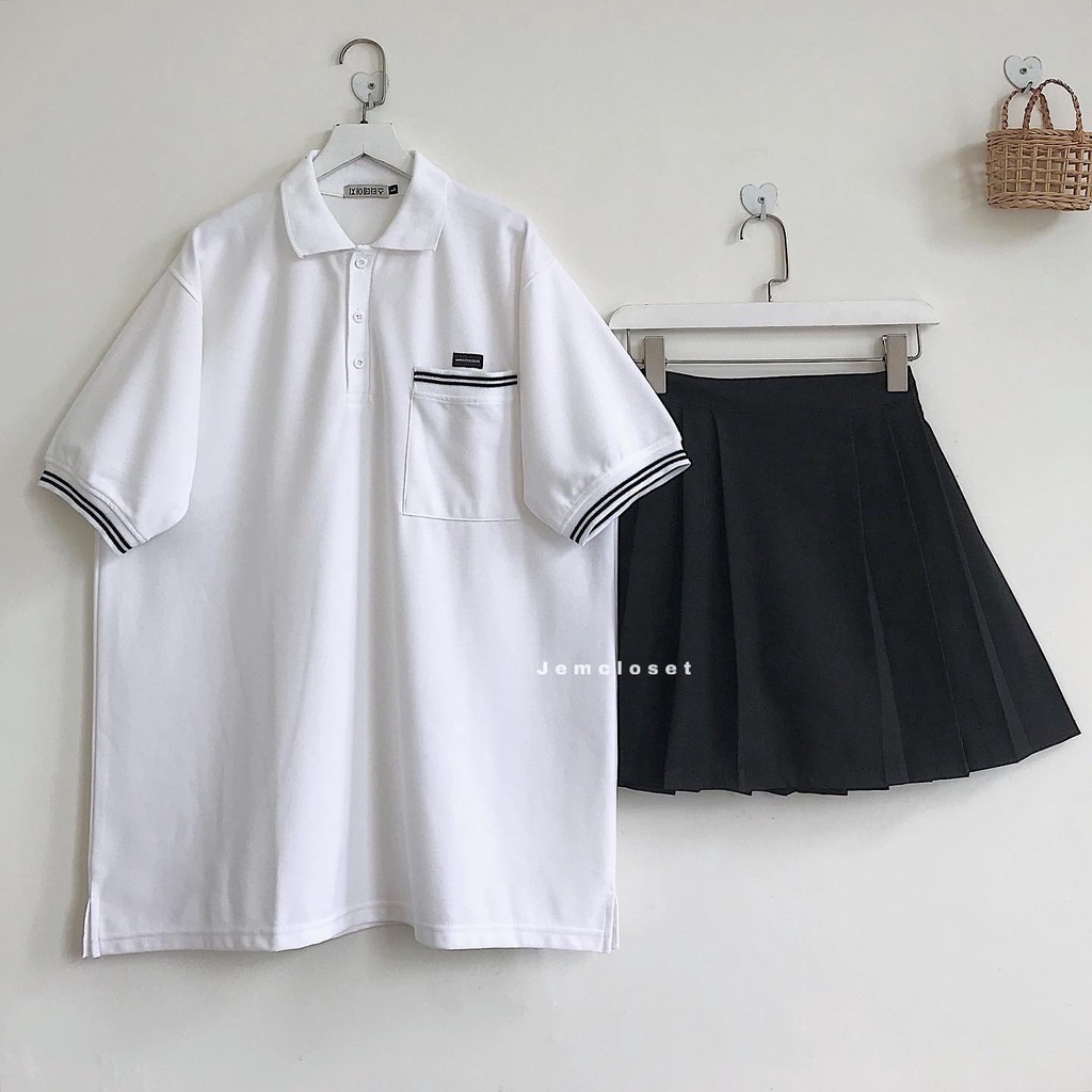 Áo Phông Polo Nữ JEMCLOSET Áo Thun Cổ Bẻ MIRA Áo Phông Unisex Hai Màu Trắng Và Đen Mặc Đi Học Thoải Mái 10109