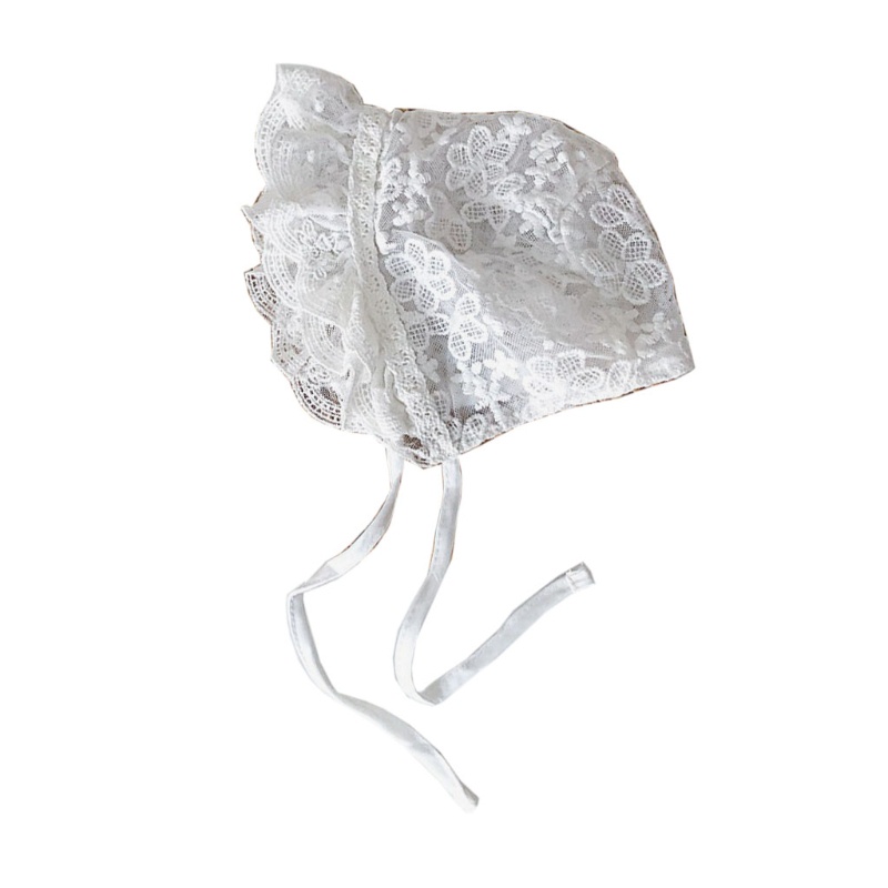 Mũ Cotton Phối Ren Hoa Màu Trắng Dùng Làm Đạo Cụ Chụp Ảnh Cho Bé Sơ Sinh