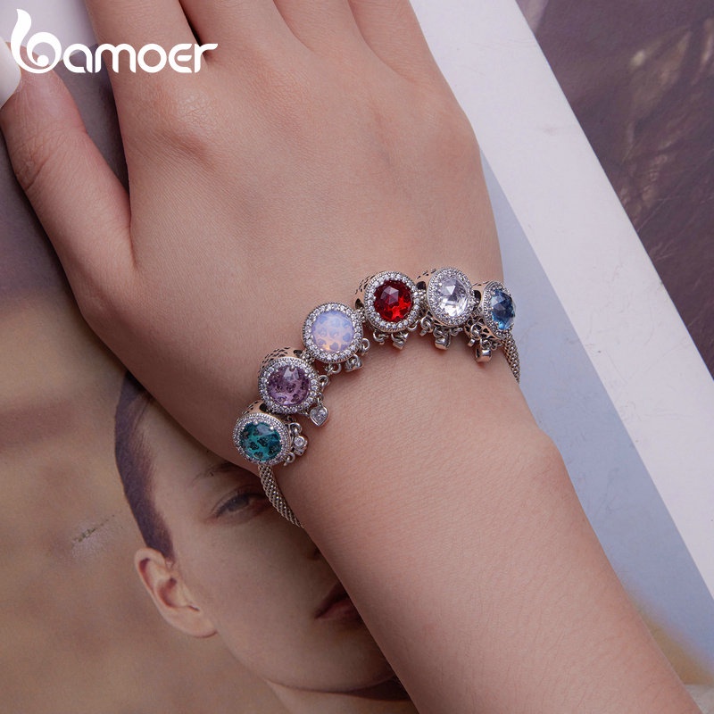 Mặt vòng tay BAMOER bạc 925 hình trái tim đính đá zircon
