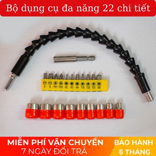 Bộ phụ kiện Vặn Vít Đầy Đủ 22 chi tiết - 10 đầu bắt vít - 9 đầu khẩu - phụ kiện máy khoan - máy bắt vít