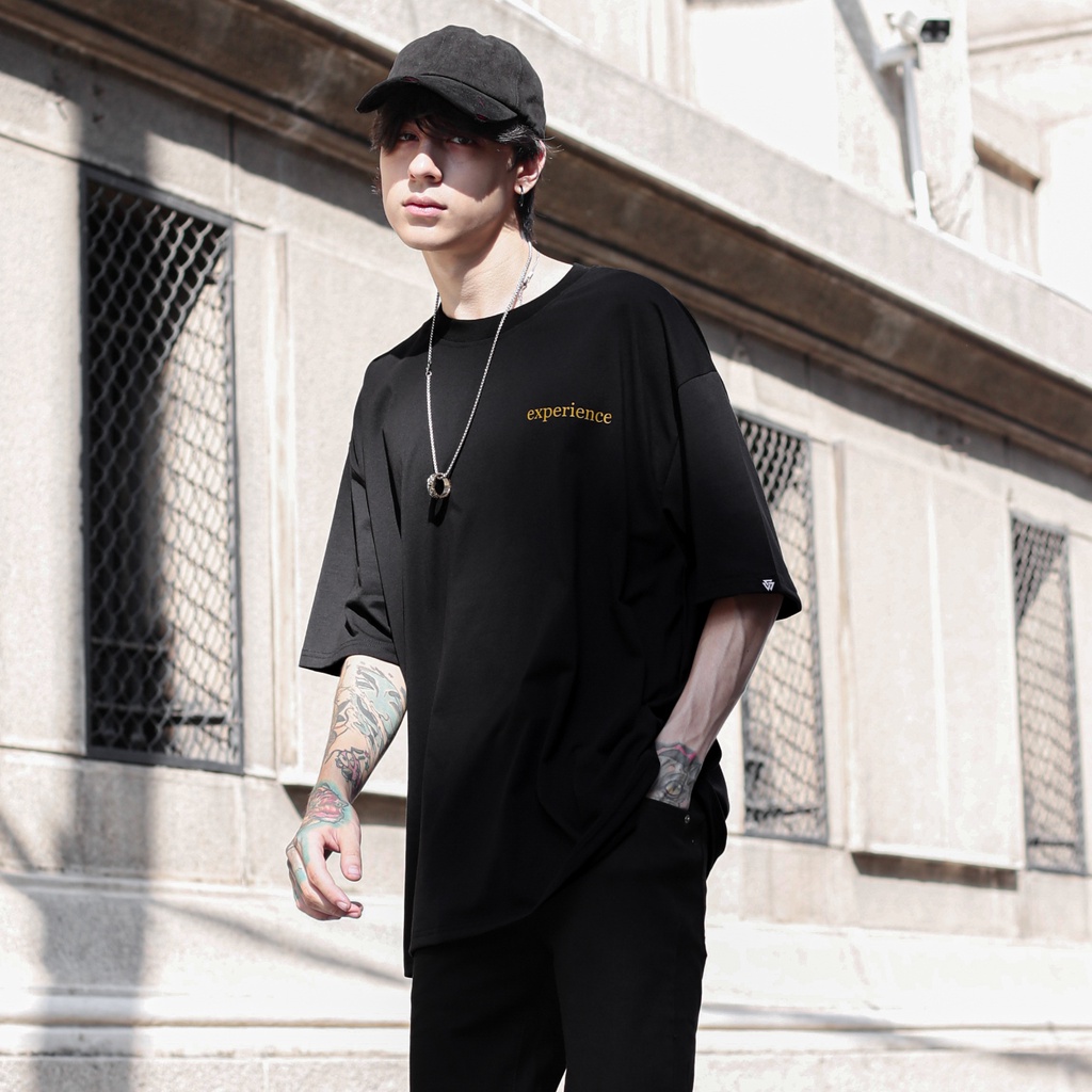 Áo Thun Đen In Chữ Experience Màu Cam Chất Liệu 100% Cotton Form Rộng Thoải Mái Unisex Nam Nữ