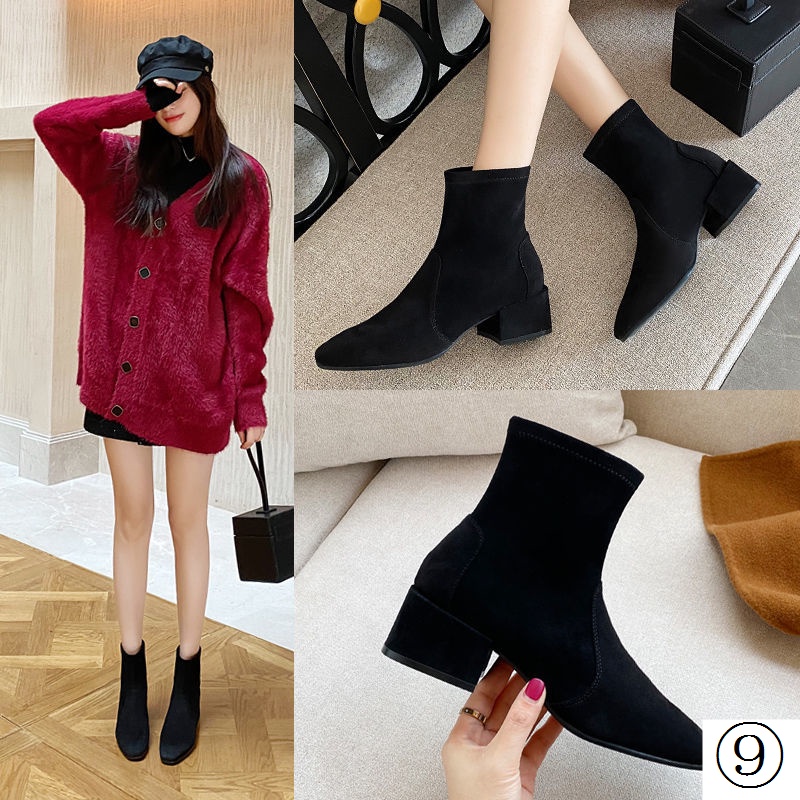 Giày Bốt Da Lộn Lót Lông Cừu Mỏng Co Giãn Thoáng Khí Thời Trang Xuân Thu Cho Nữ Size 41-42