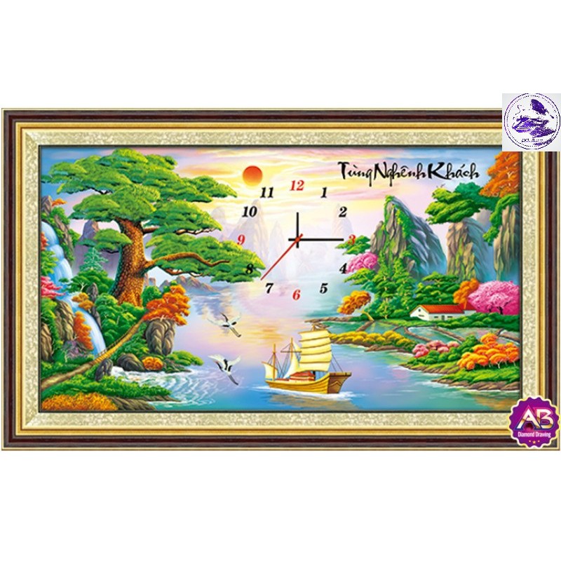 Tranh đính đá phong cảnh đồng hồ Tùng Nghênh Khách . Kích thước: 85x50cm |  Shopee Việt Nam