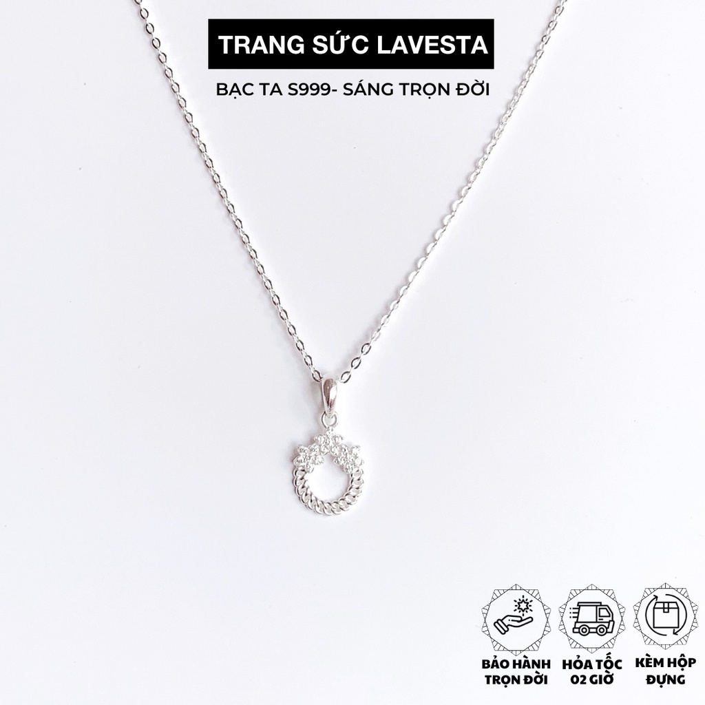 Dây chuyền nữ bạc ta nguyên chất S999 Lavesta mặt đính đá lấp lánh tinh tế, thanh lịch SUN569