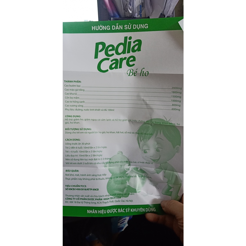 Siro Bé Ho Pedia Care  gúp bổ phế, giảm tăng tiết đờm, giảm ho, giảm nguy cơ cảm lạnh– Hộp 10 ống