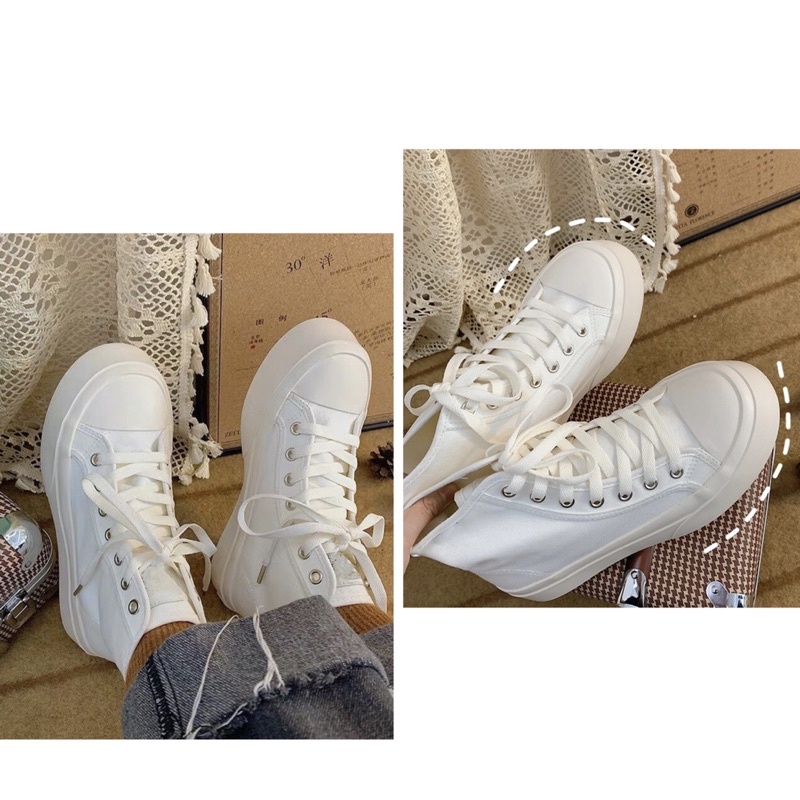 Giày cổ cao classic màu trắng, Giày sneaker nữ cổ cao phong cách ulzzang đế 4P | BigBuy360 - bigbuy360.vn