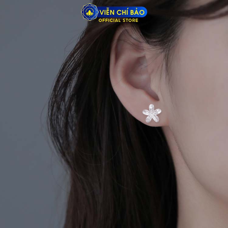Bông tai bạc nữ Hoa năm cánh khuyên tai nữ bạc 925 thời trang phụ kiện trang sức Viễn Chí Bảo E049