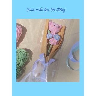 Bó hoa hình con thú móc bằng len handmade tặng kèm túi xách