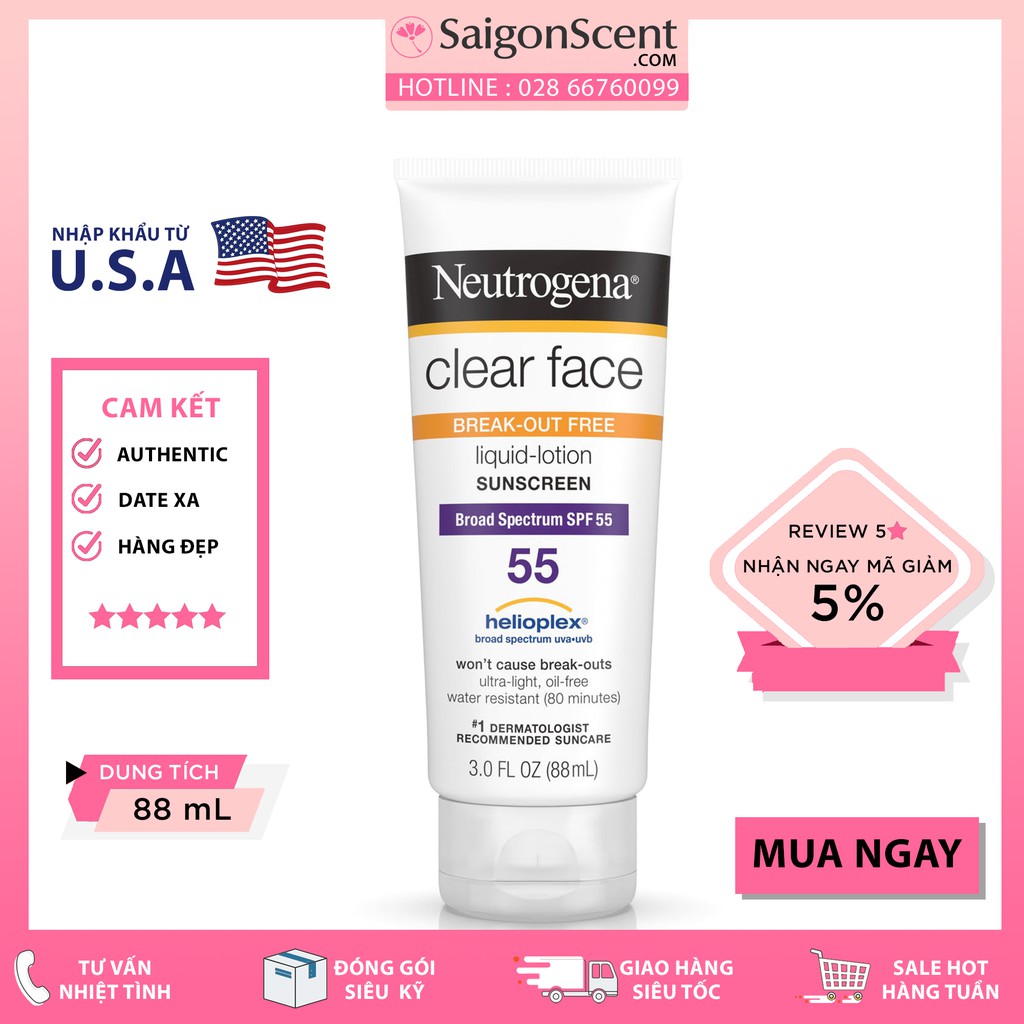 Kem chống nắng Neutrogena Clear Face SPF 55 ( 88mL )