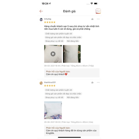 Ruột gối Khách Sạn 02 cáikhông có khoá kéo