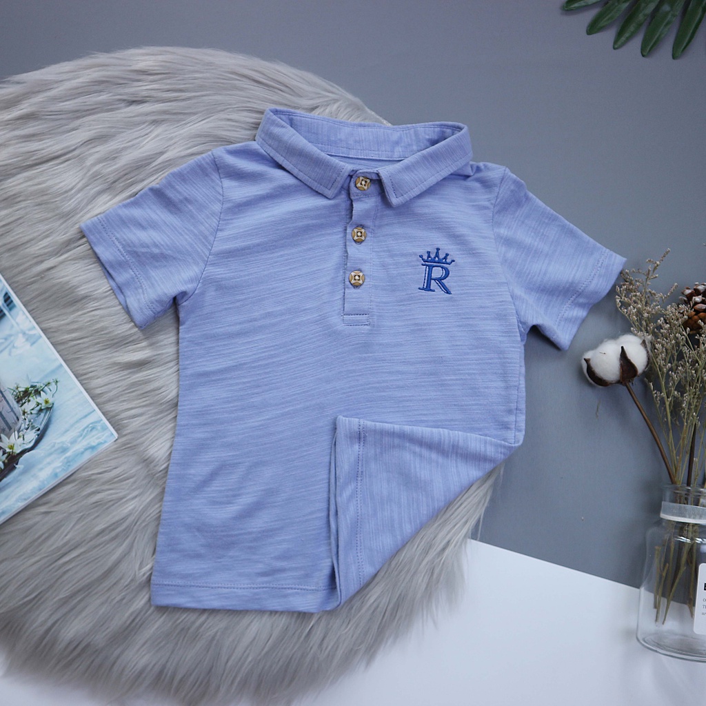 Bộ Tay Ngắn Thun Cotton Áo Xanh Tím Cổ Bẻ Quần thun Bé 12 tháng – 5 tuổi (RTN3811)- Royal KIDS